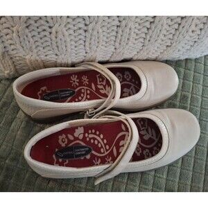 Aetrex Mary Jane Beige Leather Round Toe Hook Loop Strap Shoes Size US 7.5